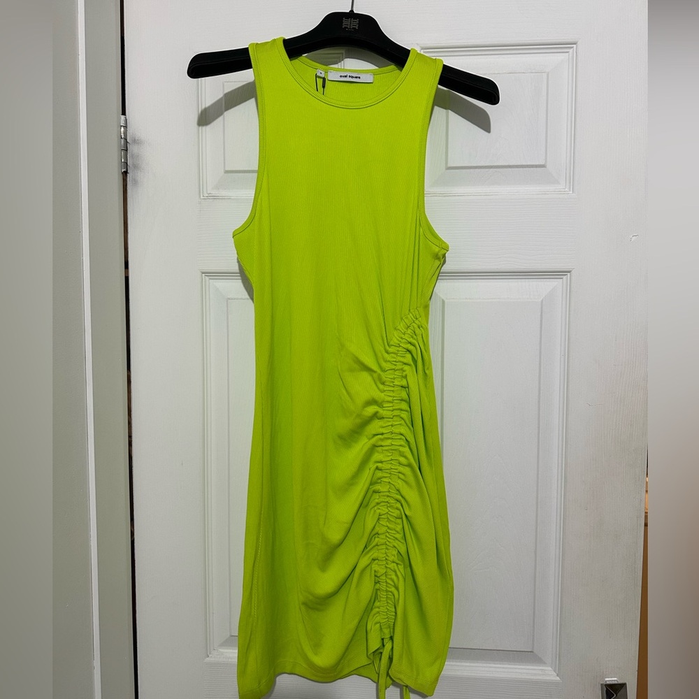 Oval Square Bright Green Ribbed Dress - Picture 2 of 4